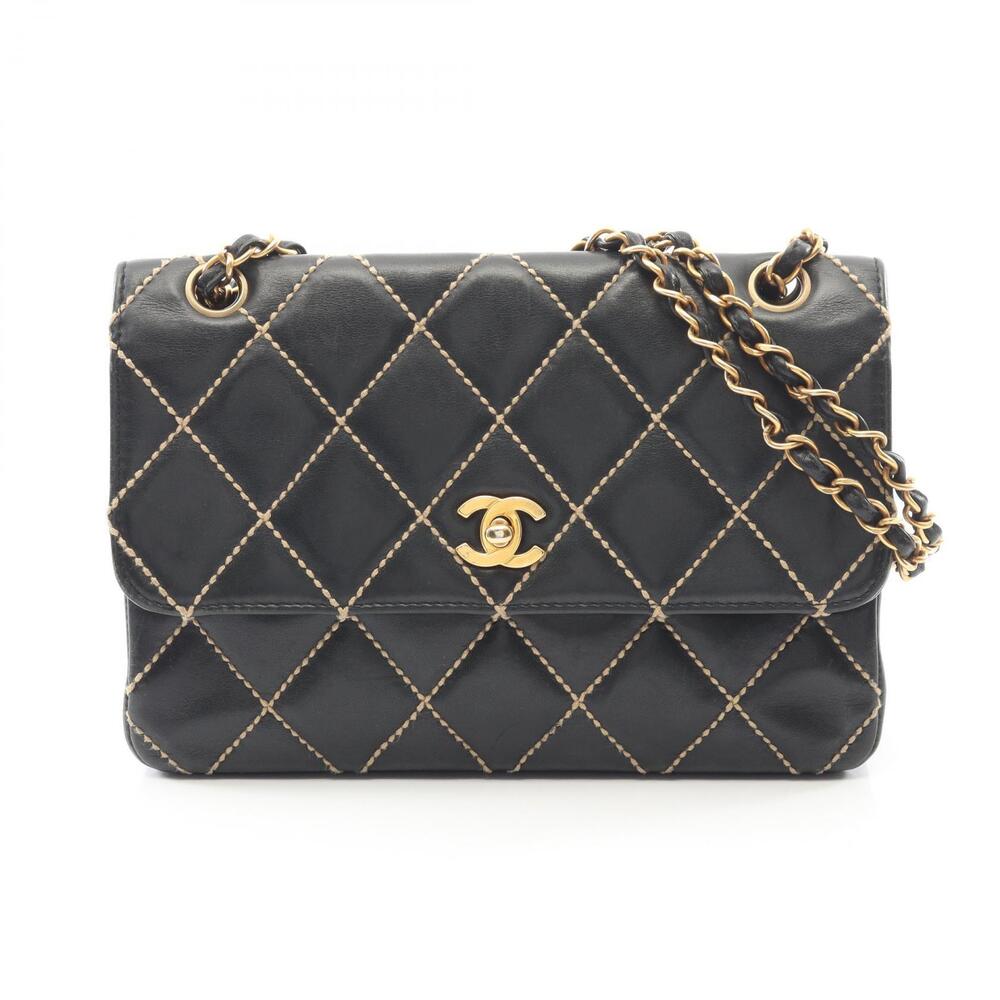 Chanel Wild Stitch Shoulder Bag Leather Black